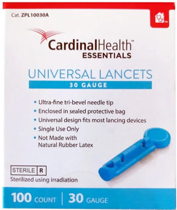 Cardinal Health Essentials Lancets 30 Gauge 200 Count Pack of 2 Exp. 10/31/2026