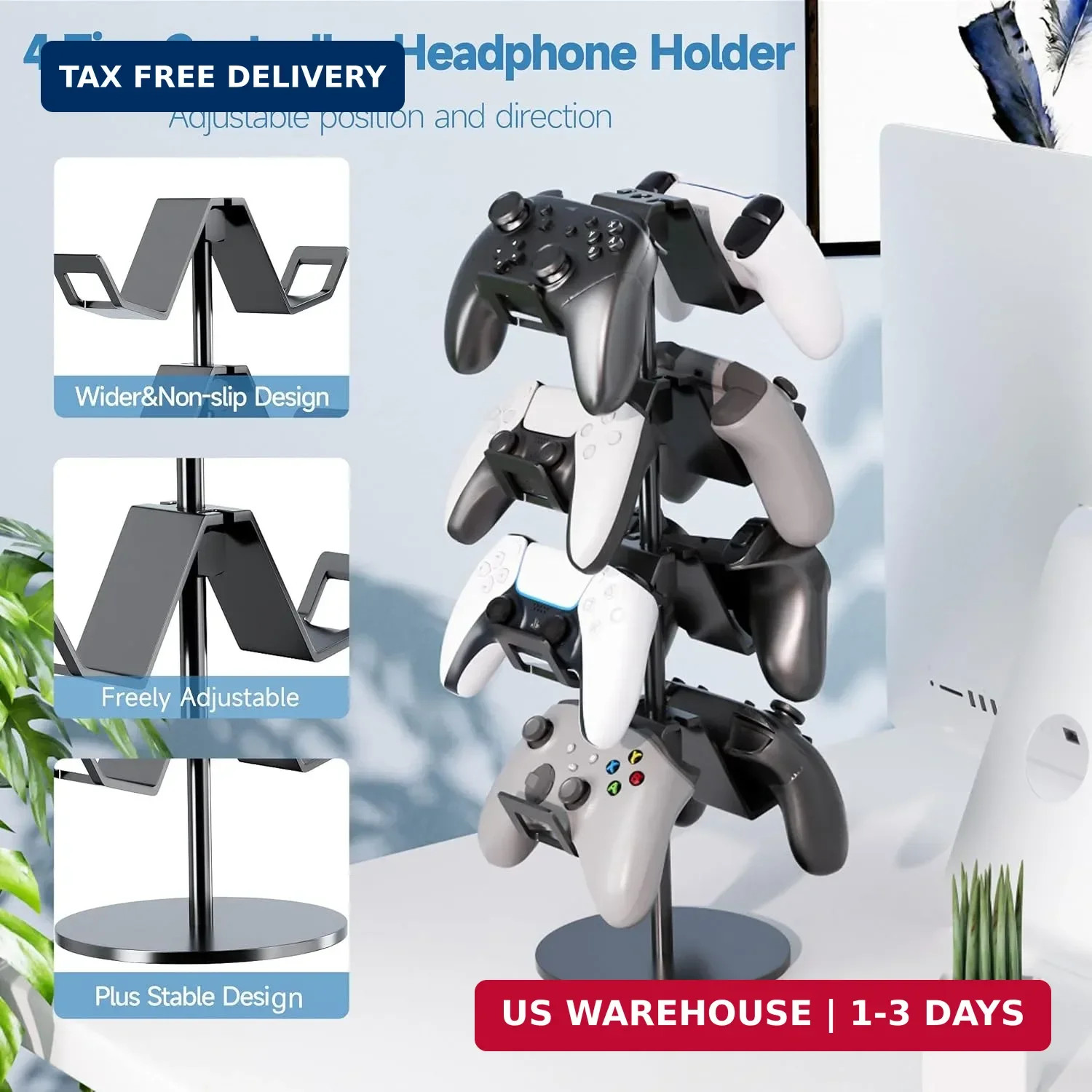 Controller Holder 4 Tier,Headphone Stand for Xbox PS5 PS4 | Classical "W" shape,