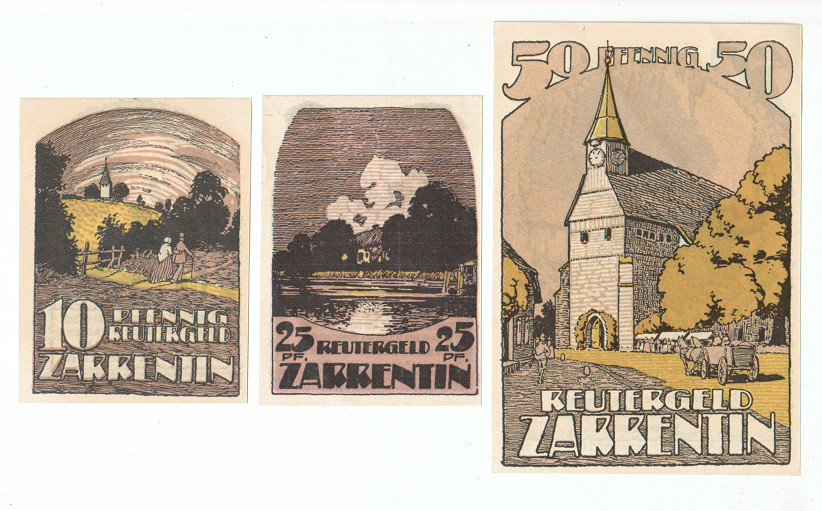 SET OF 3 GERMANY NOTGELD 10.25.50 PFENNIG ZARRENTIN 1922 UNC