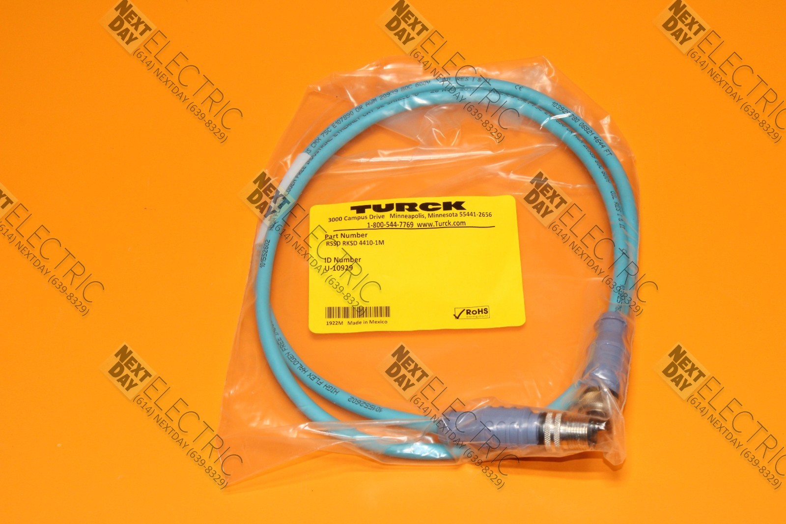 Turck, RSSD RKSD 4410-1M, U-10929,  Cordset M12 4p Male Female Cable Plug