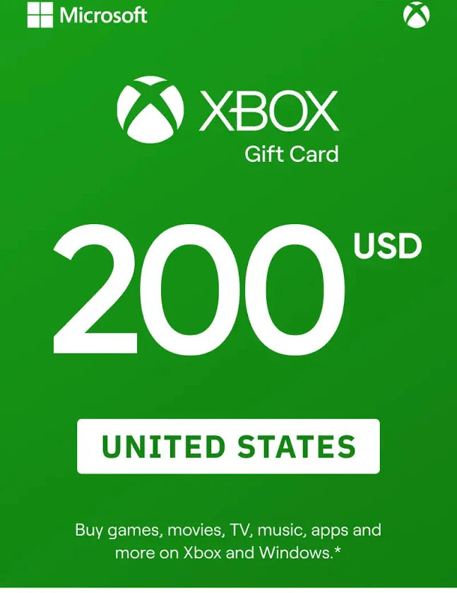Xbox Live Gift Card $ 200 USD (Physical gift card - not digital)