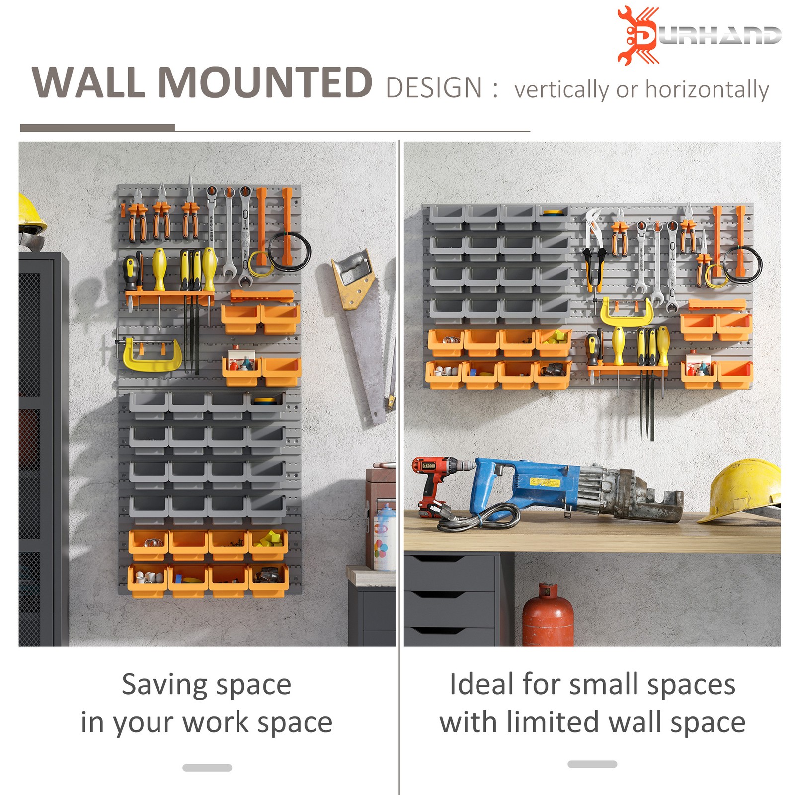 DURHAND 44 Piece Wall Mounted Pegboard Tool Organizer Rack Kit with Various Size