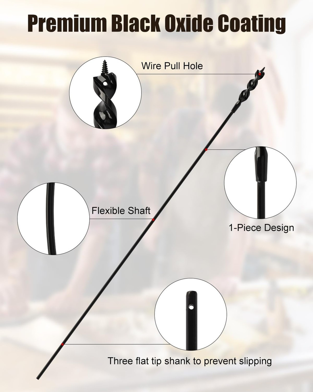 Flexible Drill Bit for Wire Pulling, 3/4 Inch x 54 Inch Extended Installer Dr...
