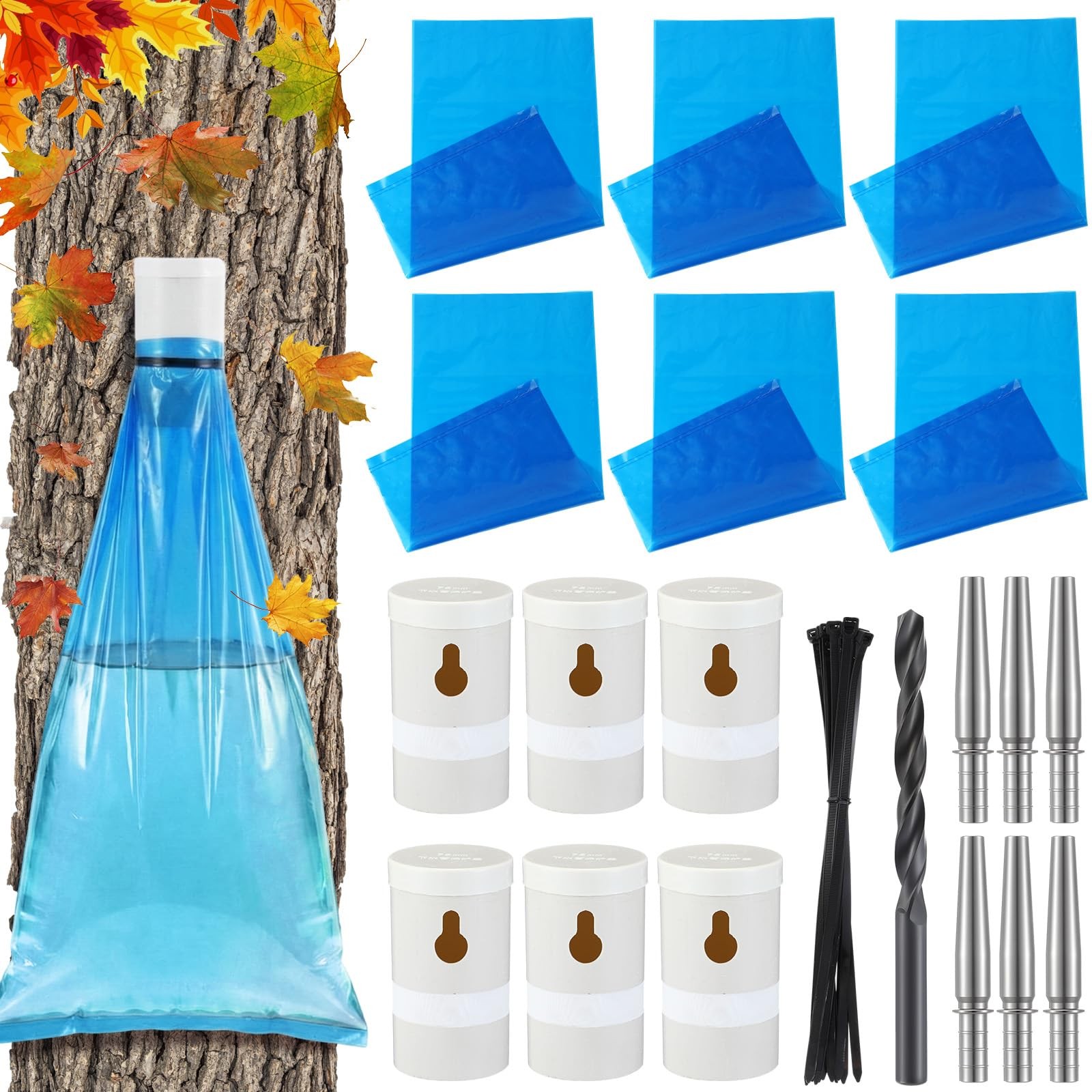 PullCrease 6 Maple Syrup Tapping Kit PVC Maple Sap Sack Holder, 3 Gallon Coll...