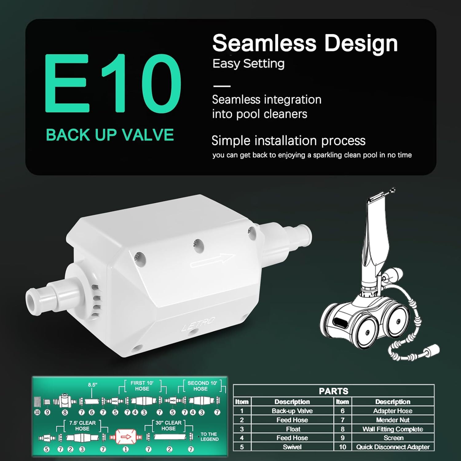 E10 White Back-Up Valve For Pentair Legend/Platinum Automatic Pool Cleaner