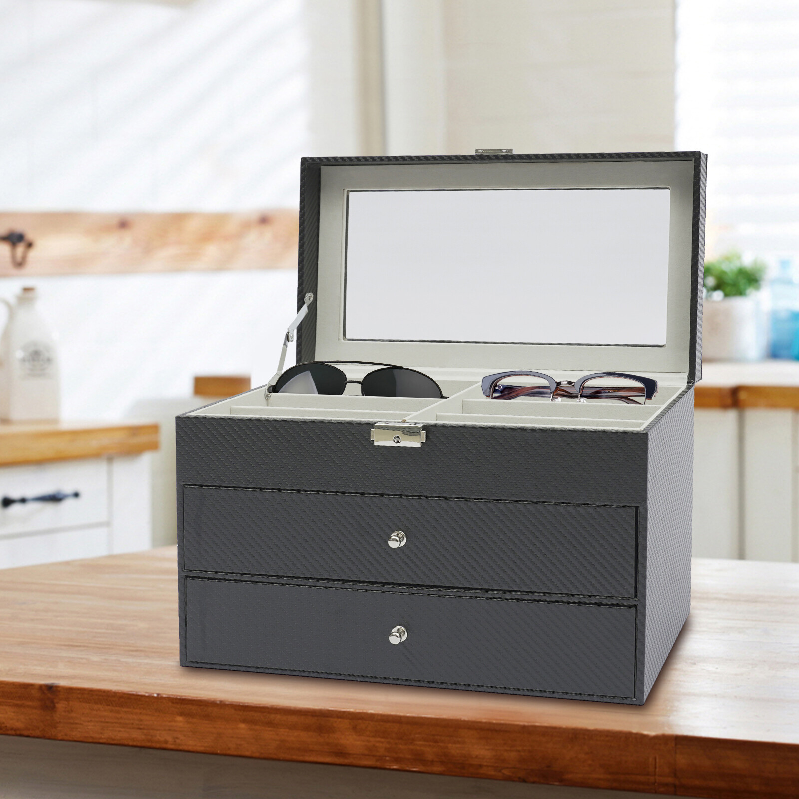 3 Layers 18 Slot Sunglasses Organizer Drawer Storage Box Eyewear Display Holder