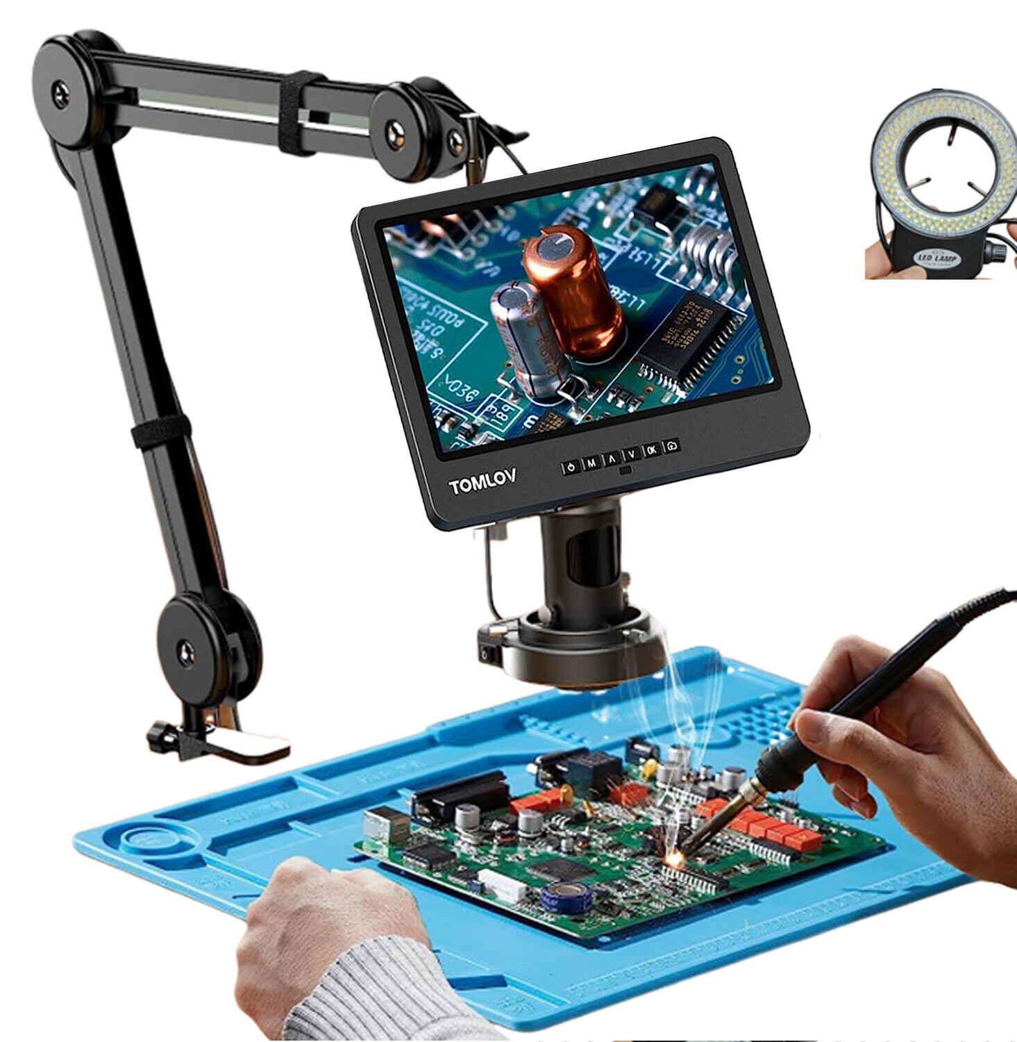 TOMLOV DM602 Flex Digital Soldering Microscope 2000x 10" HDMI Video Coin scope