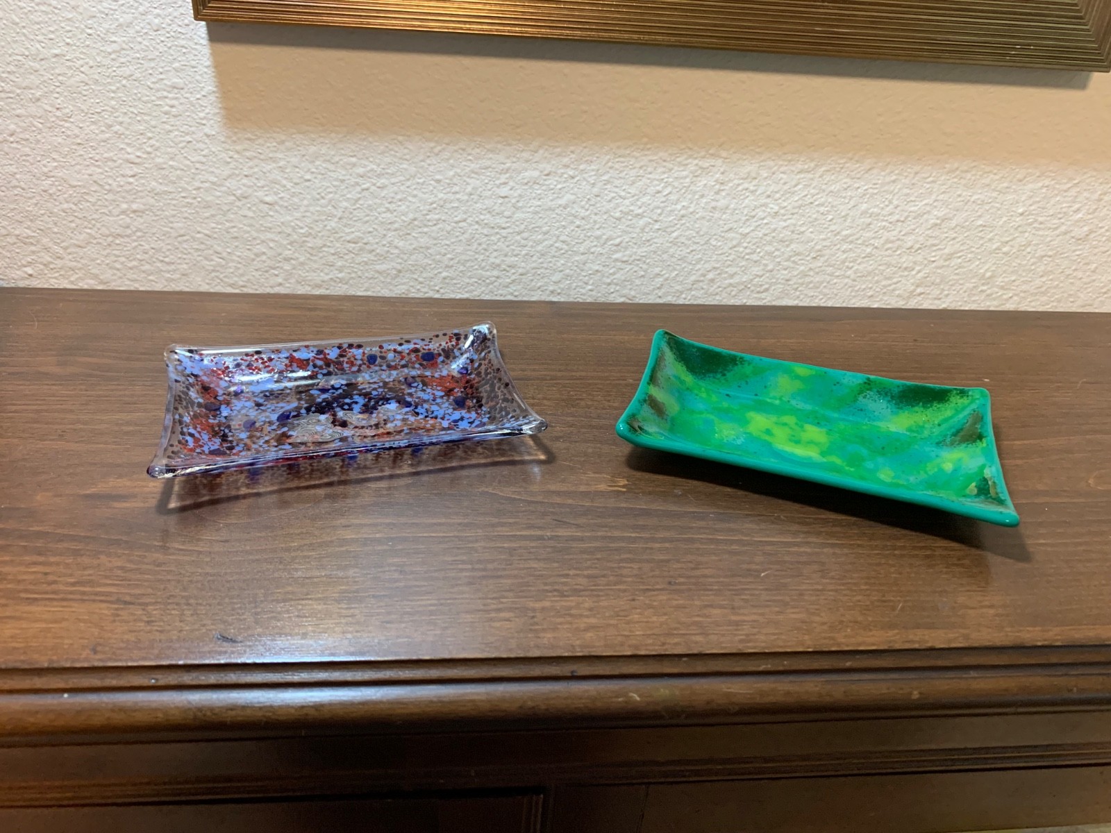 SET OF 2 MODERN GLASS COLORFUL TRINKET DISHS