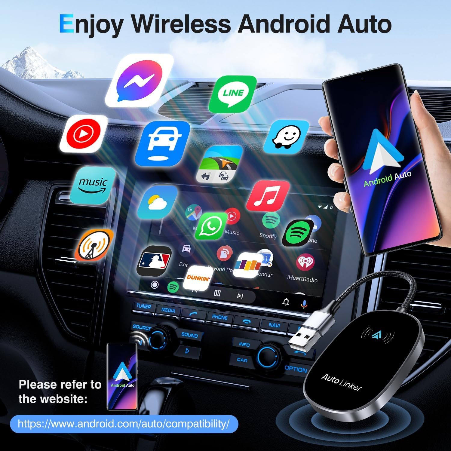Android Auto Wireless Adapter for Cars with Built-in Wired Black