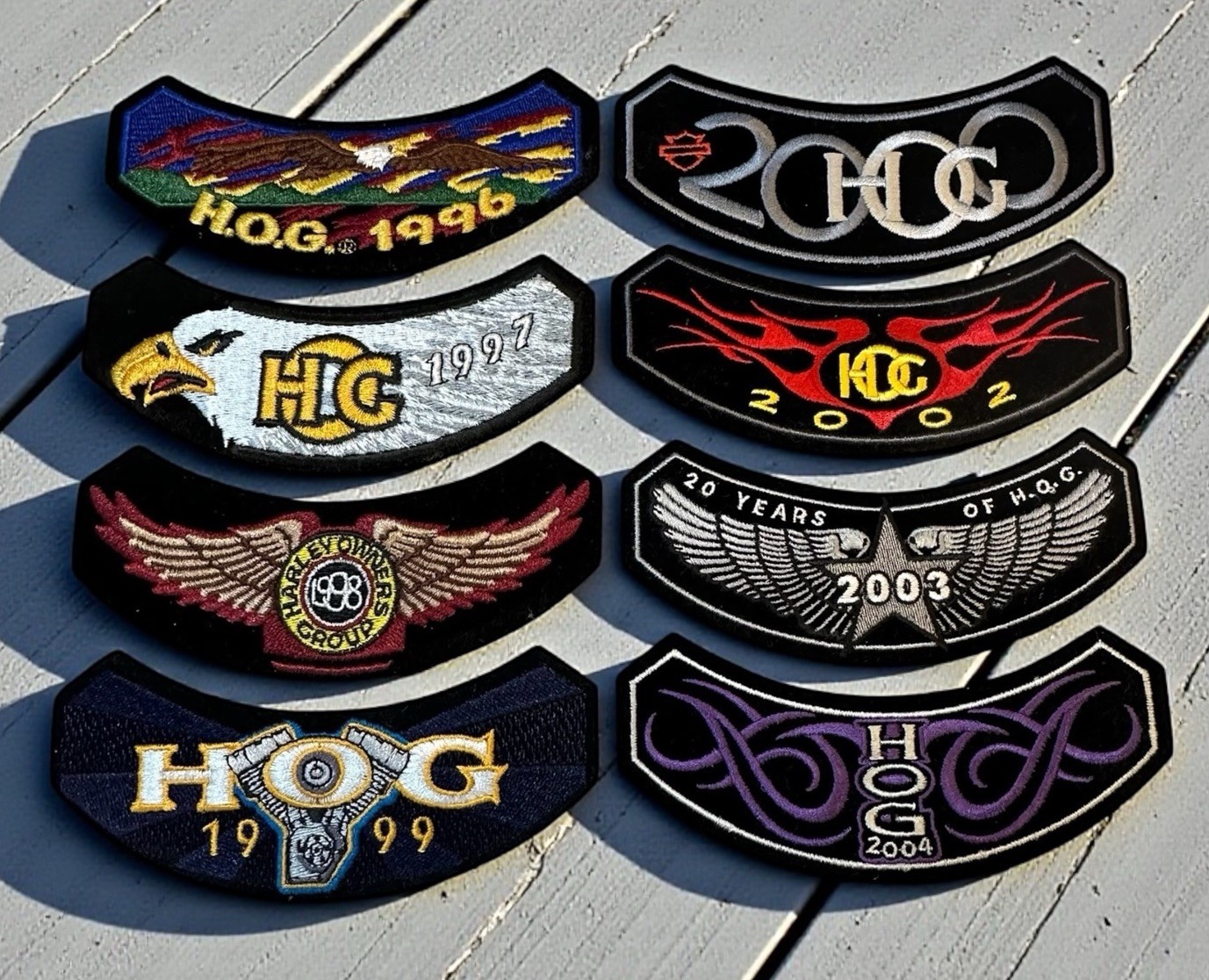 Lot of 8 HARLEY DAVIDSON HOG Owners Group Rocker PATCHES 90s 2000s New
