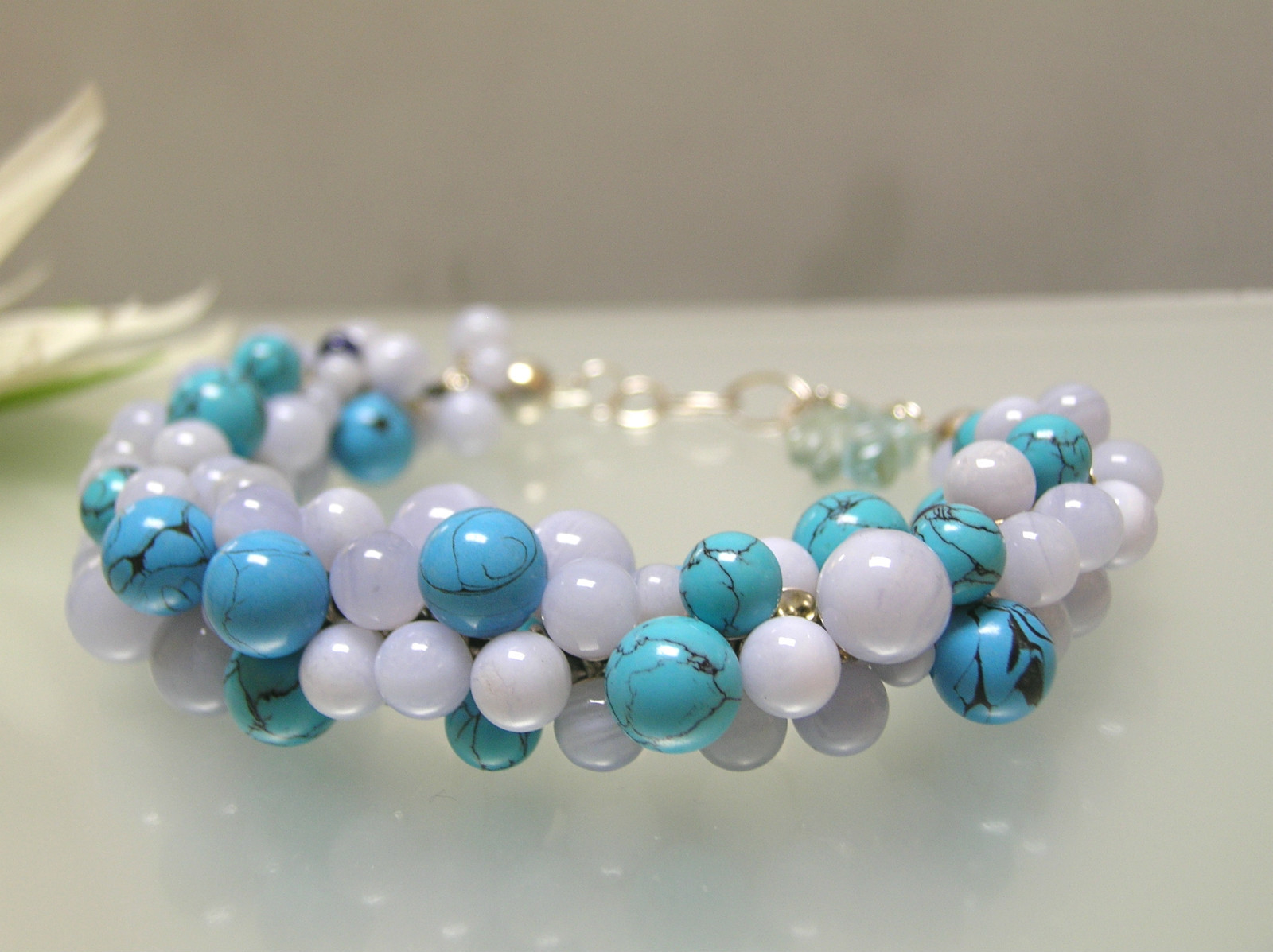 Mixed real Gem beads Designer inspired Sterling Silver bracelet