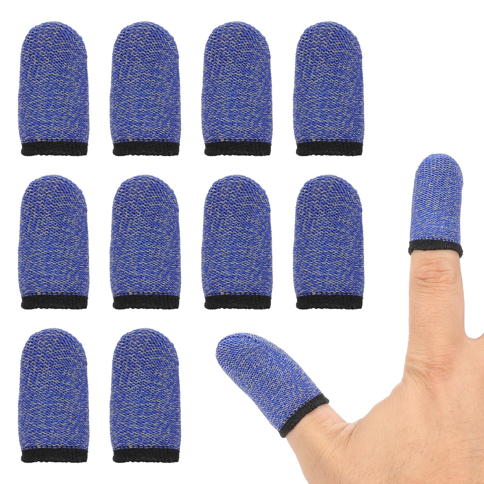 Mobile Gaming Finger Sleeve, 12 Pack Controller Finger Thumb Sleeve, Blue/Black