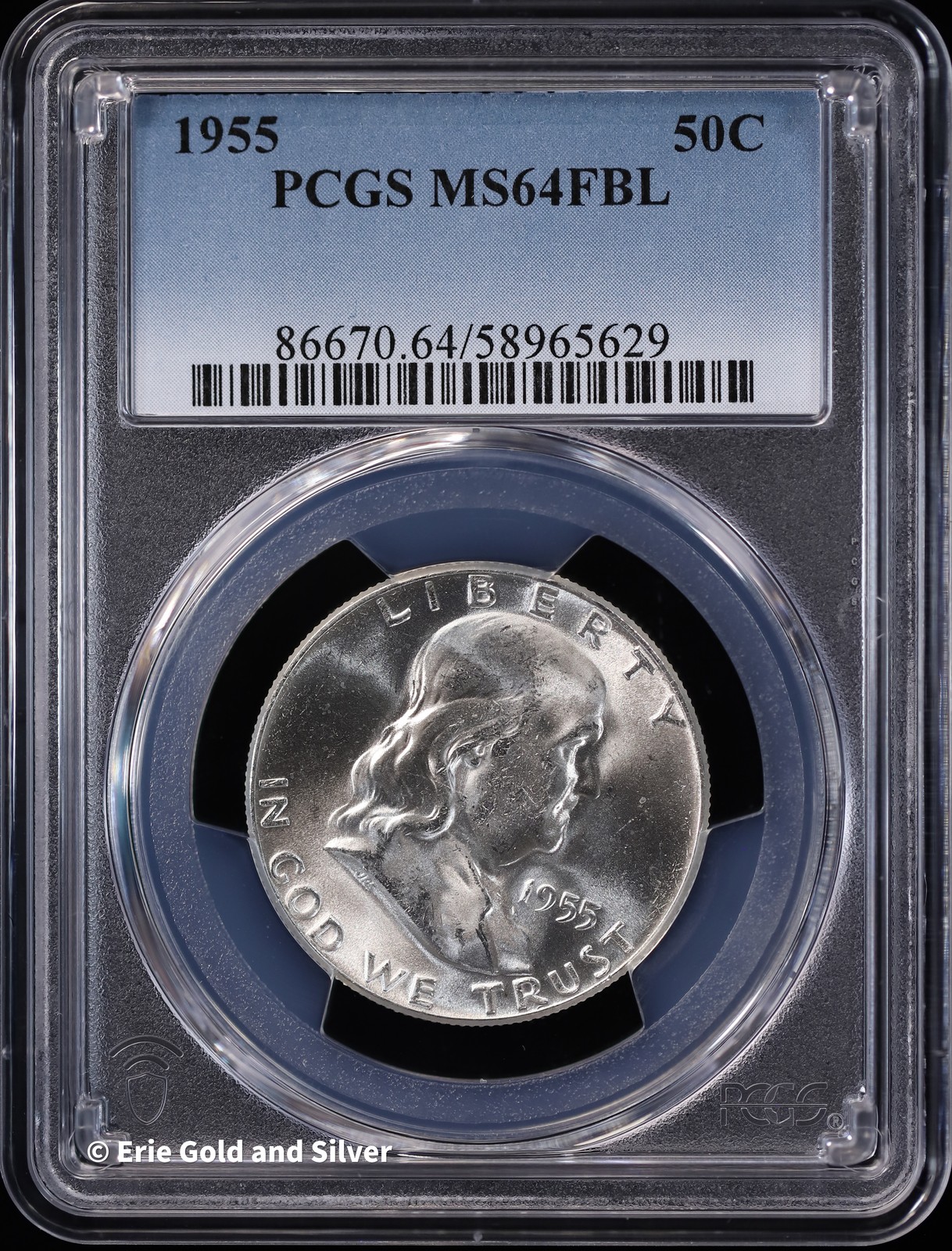 1955 50C Franklin Half Dollar PCGS MS 64 FBL