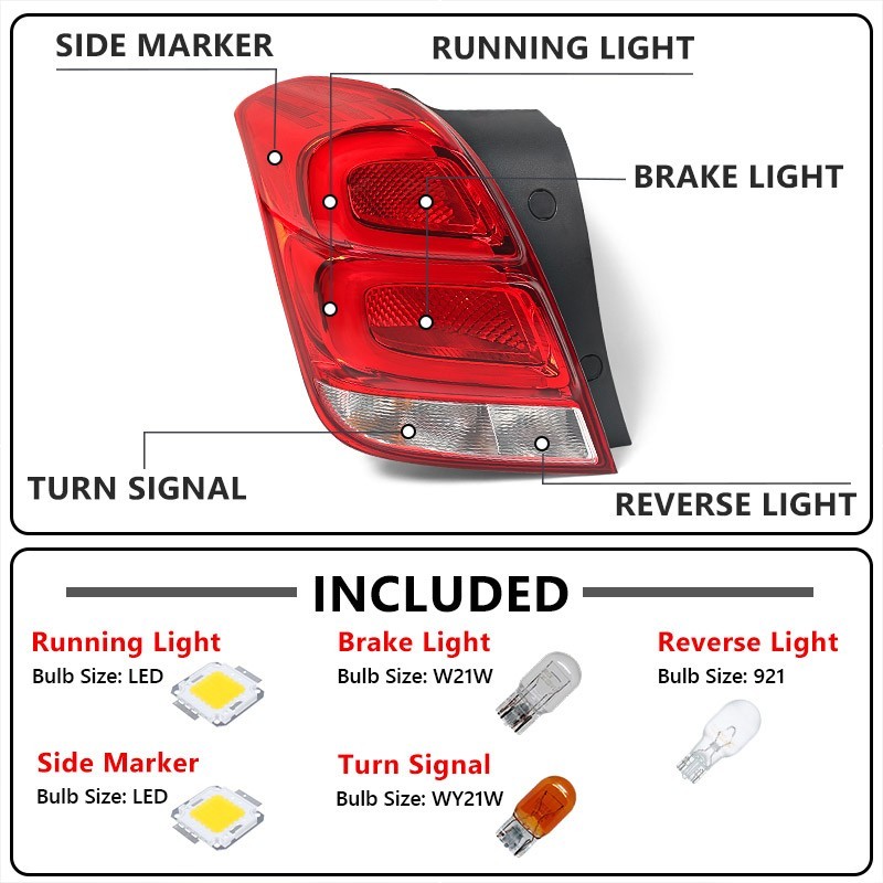 For 2017-2022 Chevy Trax LED Tail Light Brake Lamp Left Driver Side W/ Full Bulb