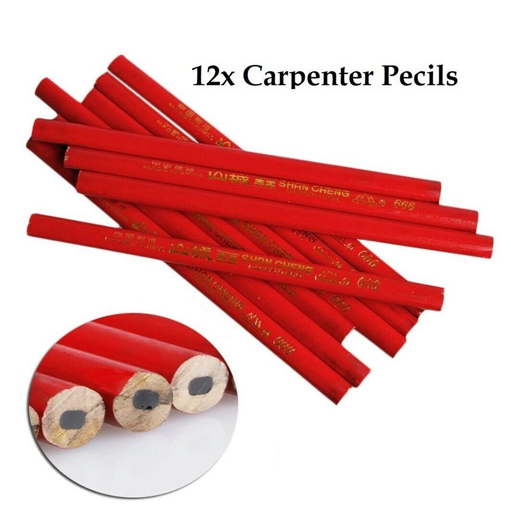 12Pcs Pencils 175mm Black Carpenters Construction Marking Tool Protable
