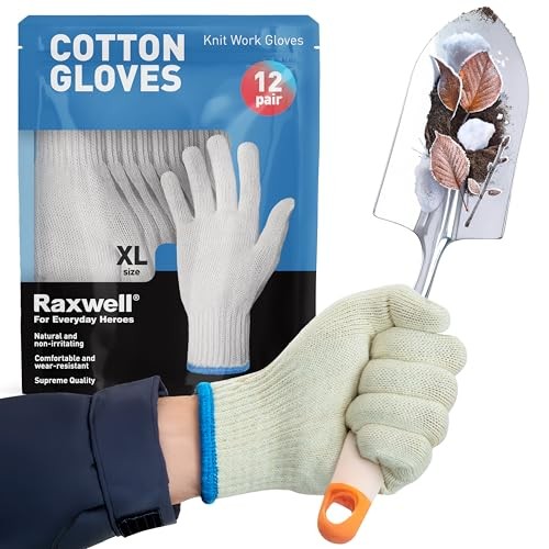 White Cotton Gloves - Premium Knit Work Gloves, 12 pairs - X-Large 12 Pairs