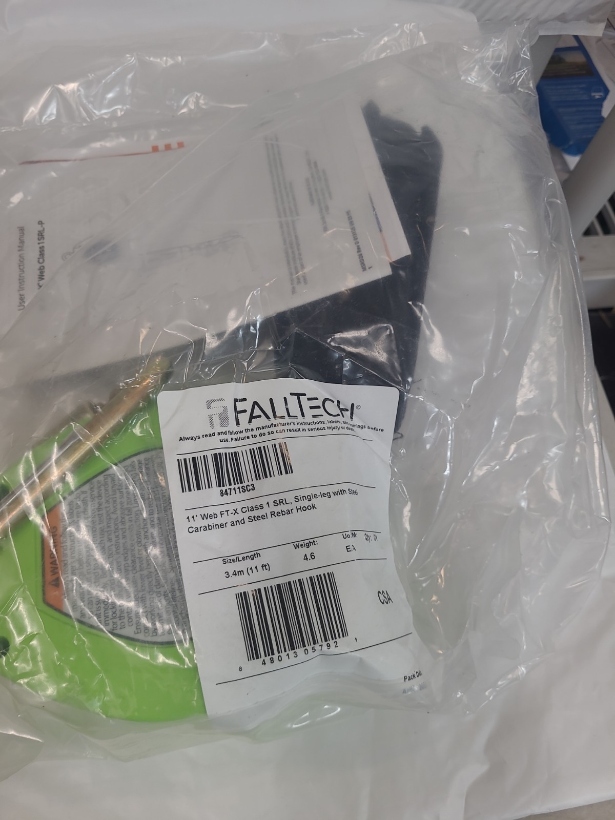 FALLTECH 11' WEB Single Leg Steel Snap Hook & Steel Dorsal Connecting Carabiner