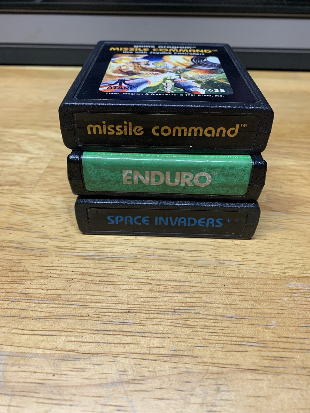 3 Atari 2600 Video Game Cartridges Lot Enduro Space Invaders Missile Command