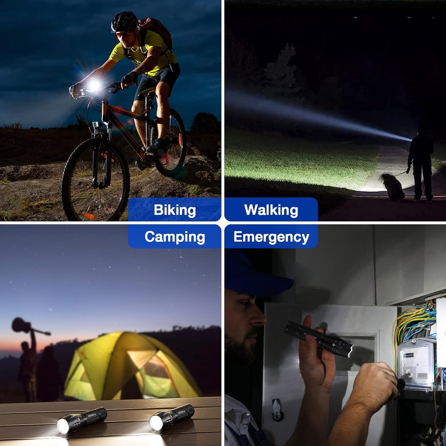2 Pack LED Flashlights High Lumens Zoomable Waterproof Tactical Torch