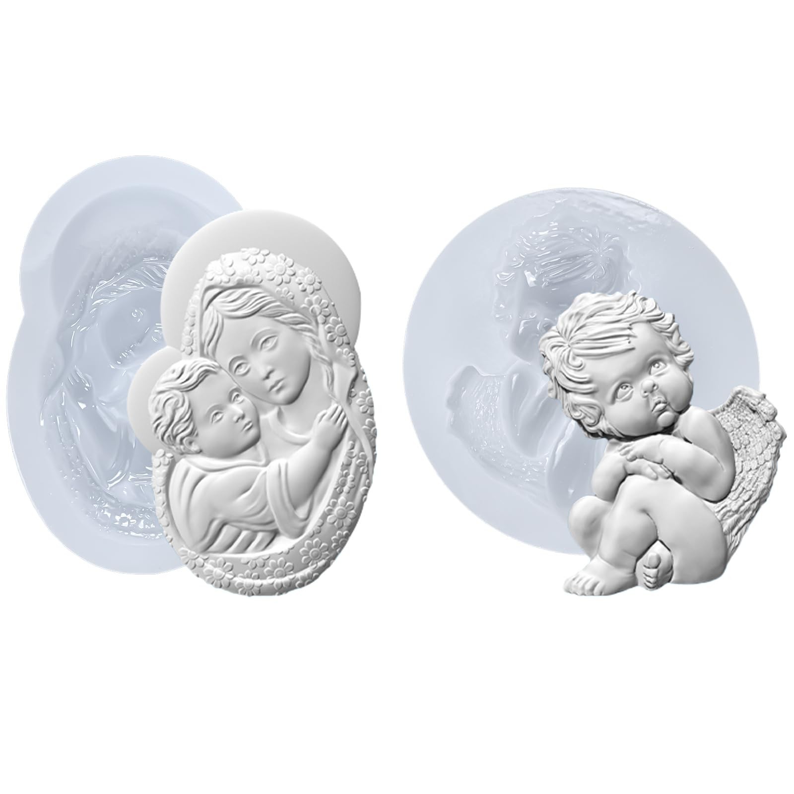 Art Molds for Polyclay Air Dry Clay Plaster, Carved Holy Family Mother and Ch...