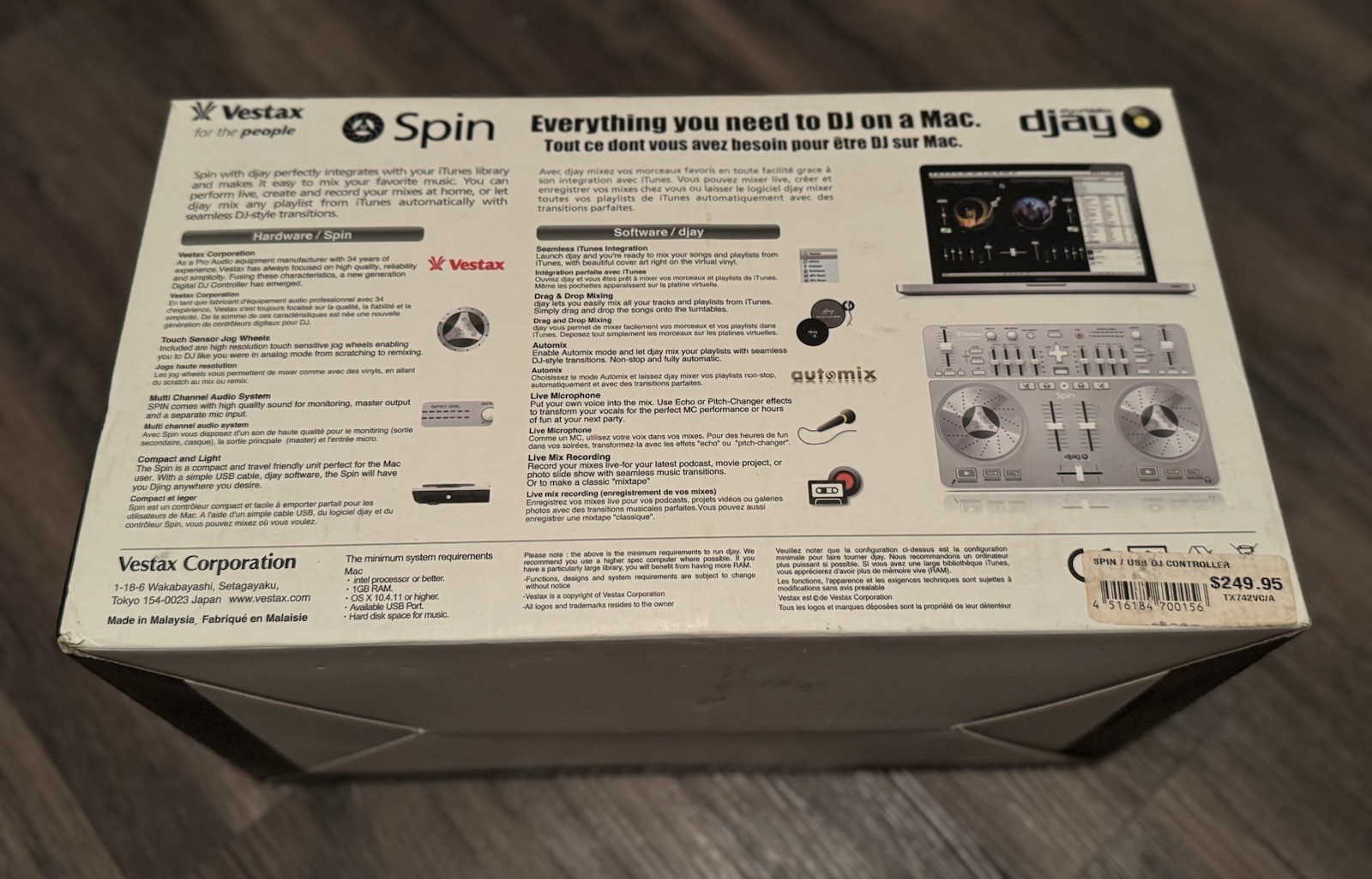Vestax SPIN DJ Controller USB MIDI Audio Interface Algoriddim djay For Mac