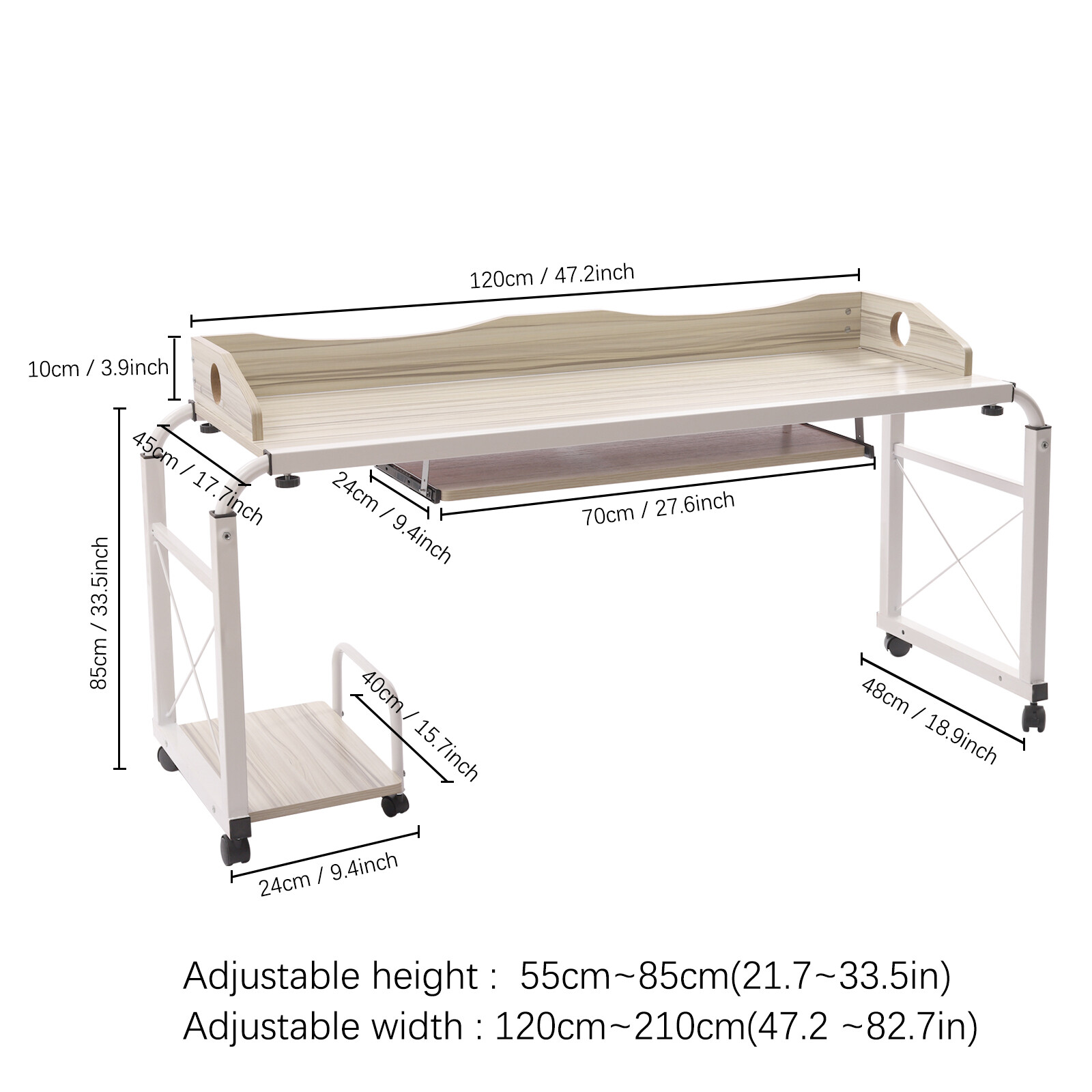 Over bed Table Desk Height Adjustable Rolling Laptop Computer Desk Cart For Home