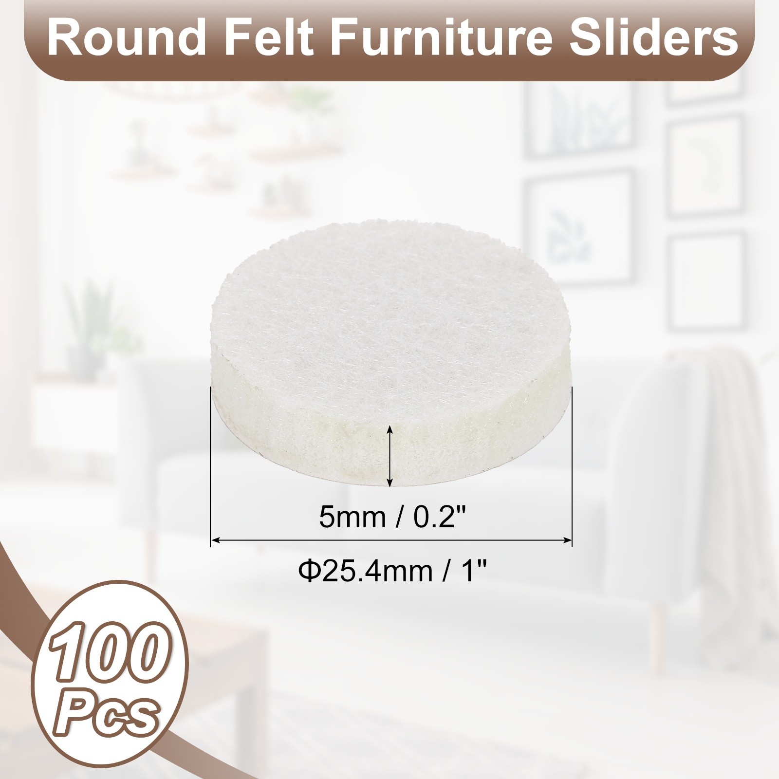 Furniture Pads, 100Pcs 1" - Round Self Adhesive Felt Furniture Pads (Beige)