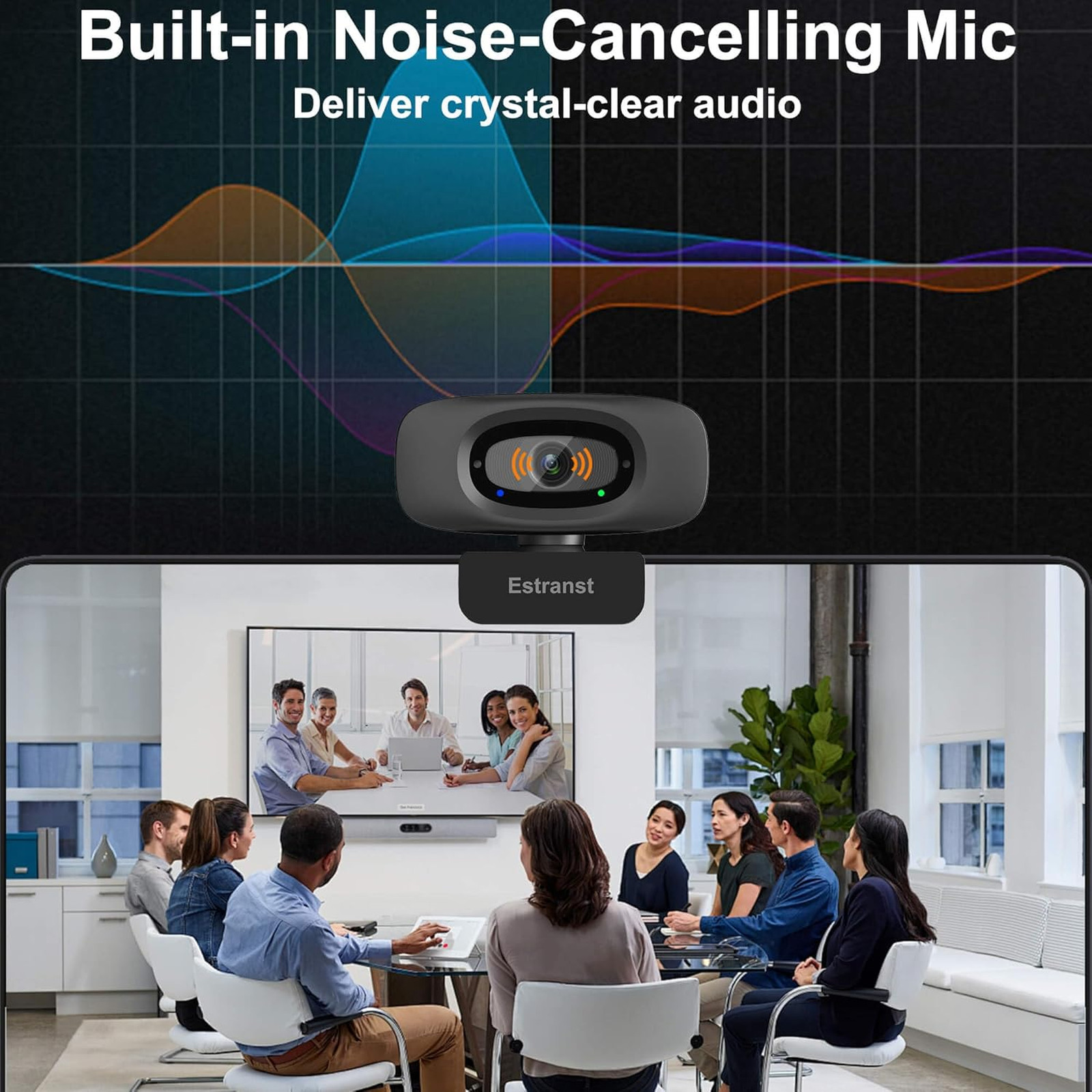 2K Quad HD Webcam with Privacy Cover Microphone USB C Adapter for PC Laptop