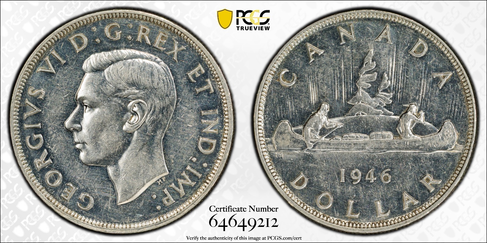 1946 Canada Silver (.800) Dollar • PCGS NFC AU-58 • ROTATED DIE • Key Date!