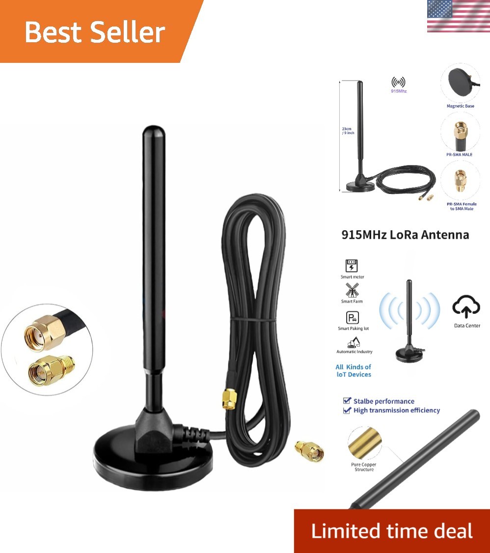 Omni-Directional 915MHz LoRa Gateway Antenna with Magnet Base & 3M Cable