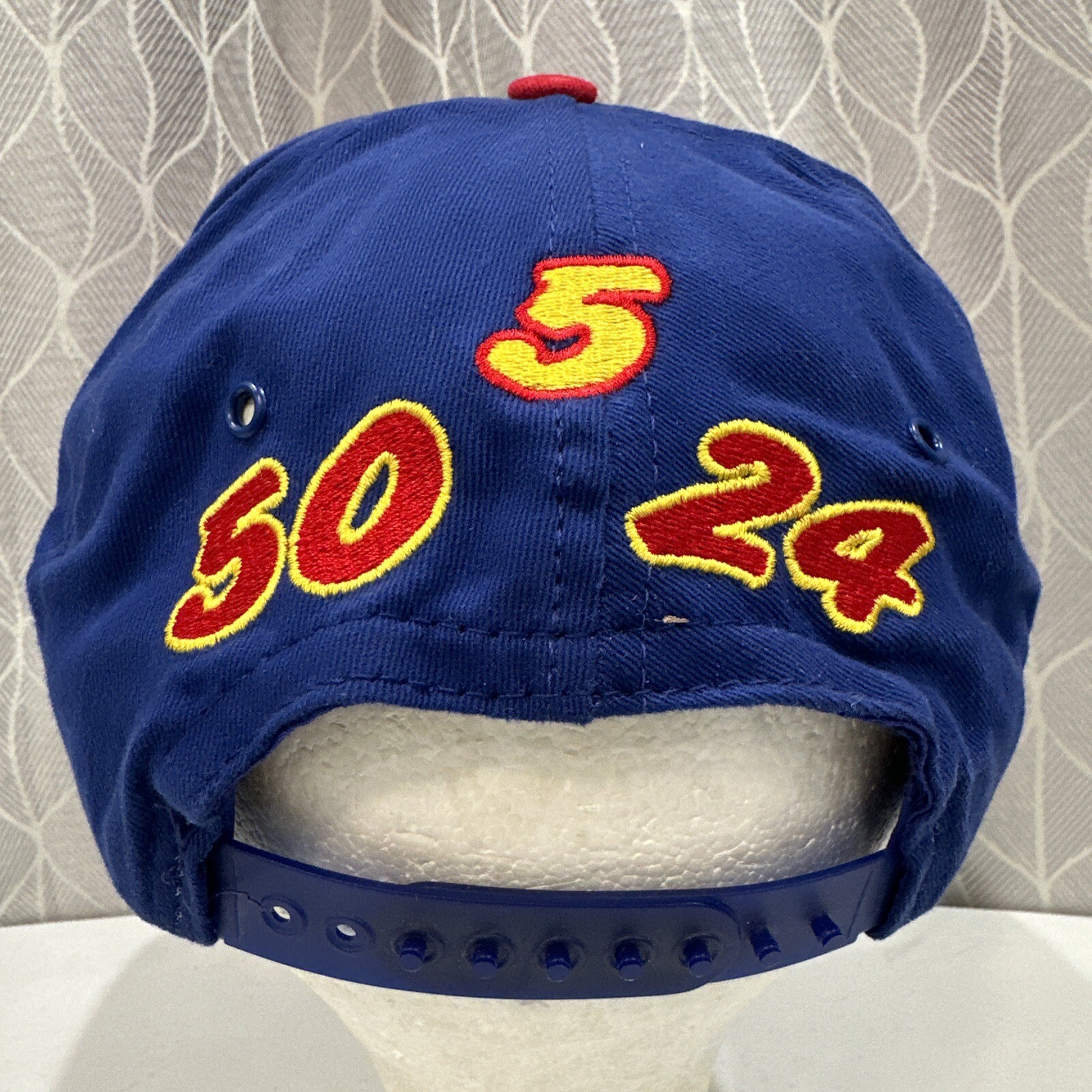 Team GMAC 50 5 24 Blue and Red Snap-Back Strap Hat by Morris Design
