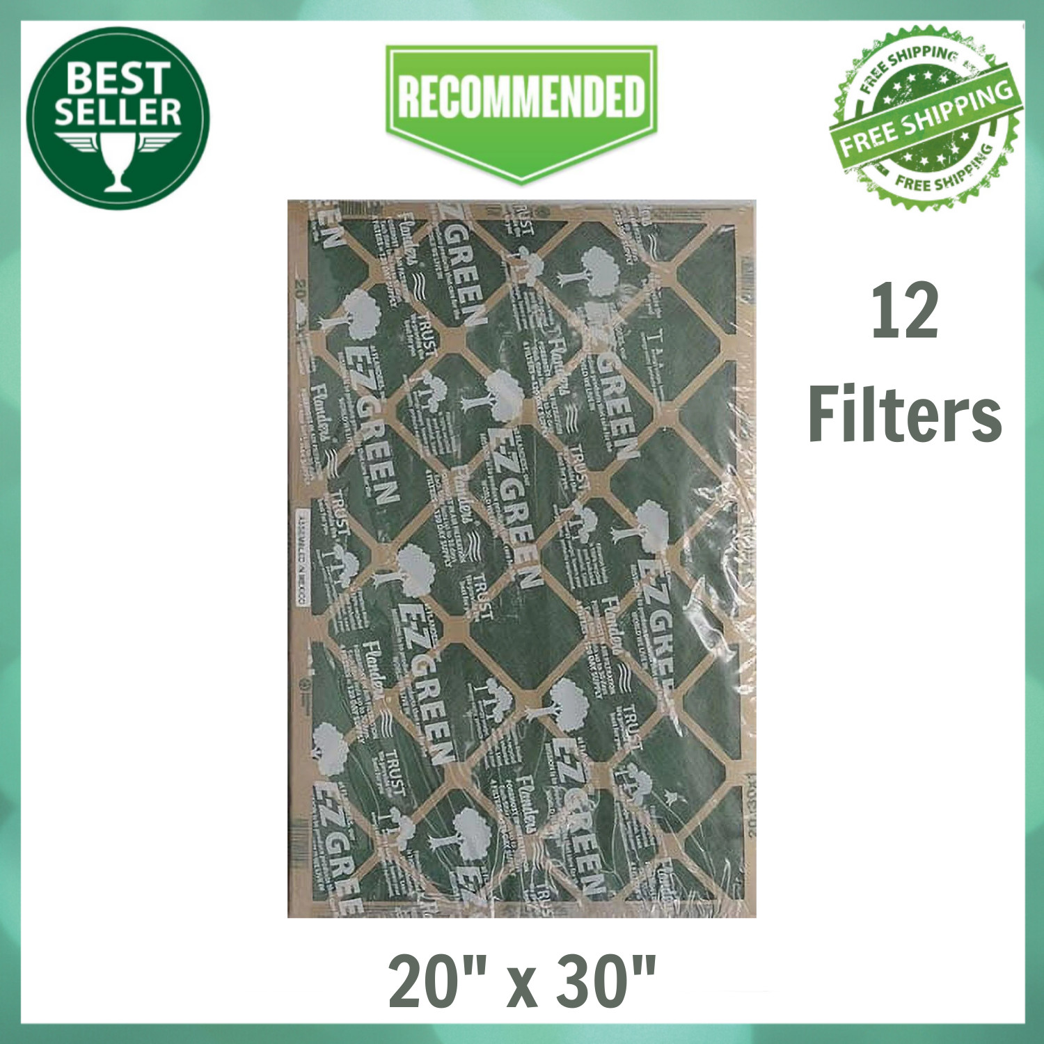 (12 Pack) Flanders Precisionaire Nested Glass Air Filter - 20" x 30" x 1", Green