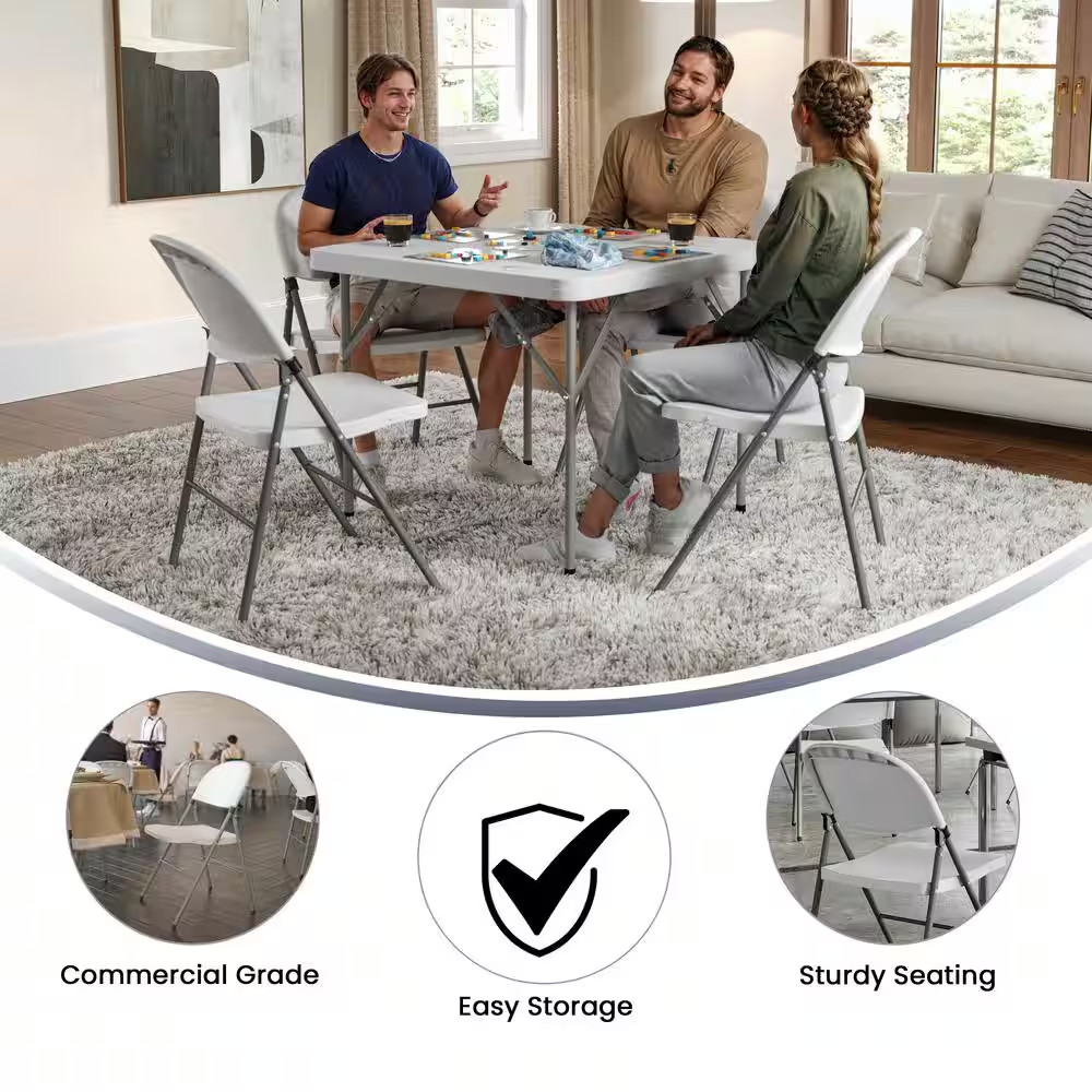 White Hercules Series Plastic Folding Event Chairs with Textured Seats, Lightwei
