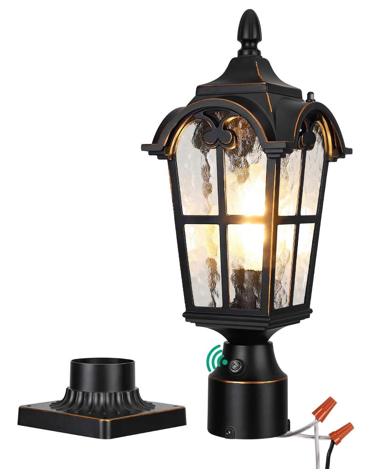 EDISHINE Outdoor Post Light Dusk to Dawn Sensor Pier Mount Black Waterproof