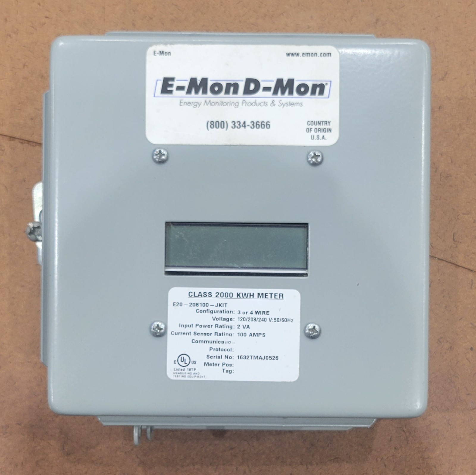 E-Mon D-Mon Class 2000 KWH Meter w/ 3x E-Mon split-core current transformers