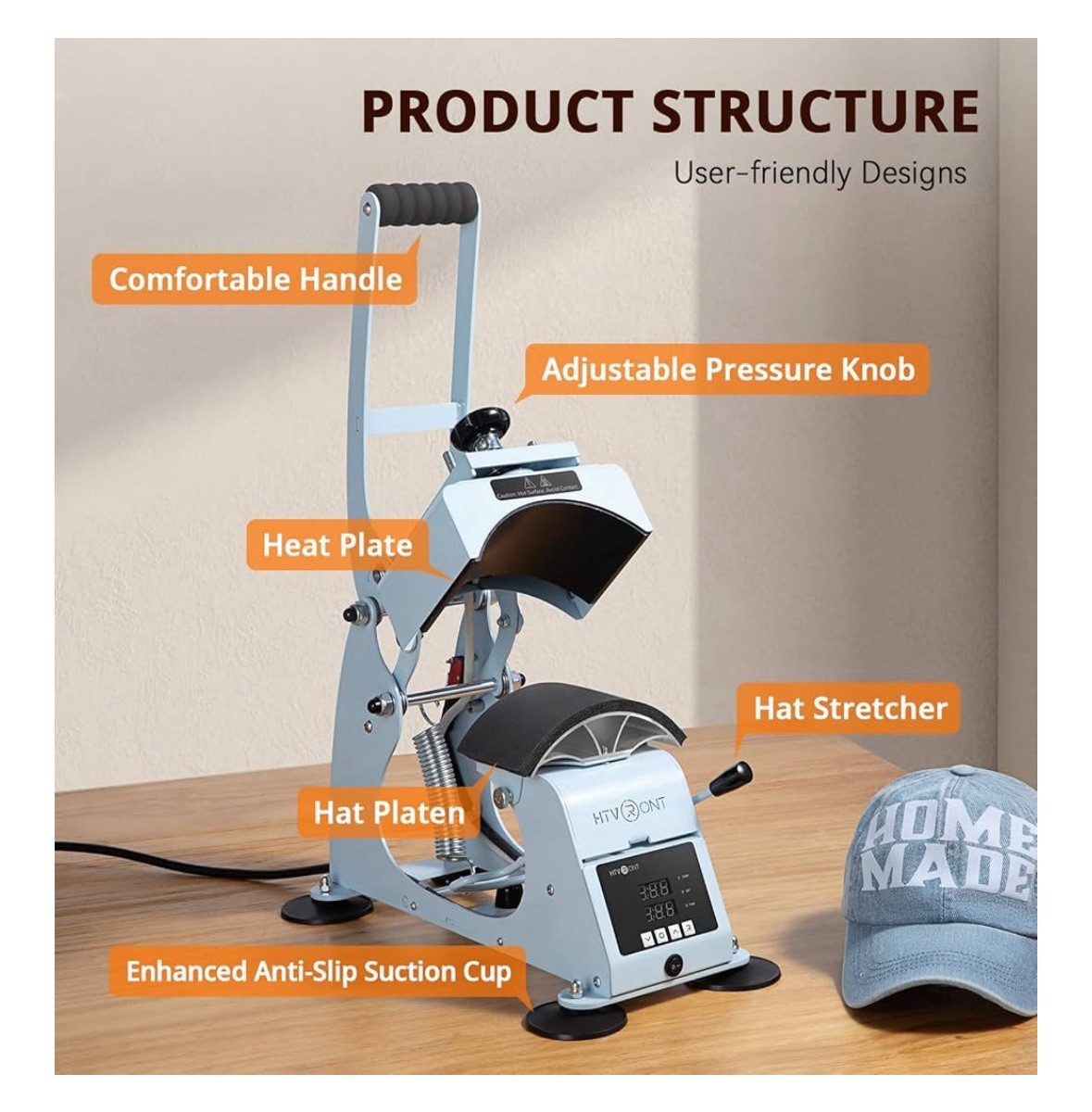 HTVRONT Hat Heat Press Machine for Caps, Vinyl Transfer or Sublimation, Blue