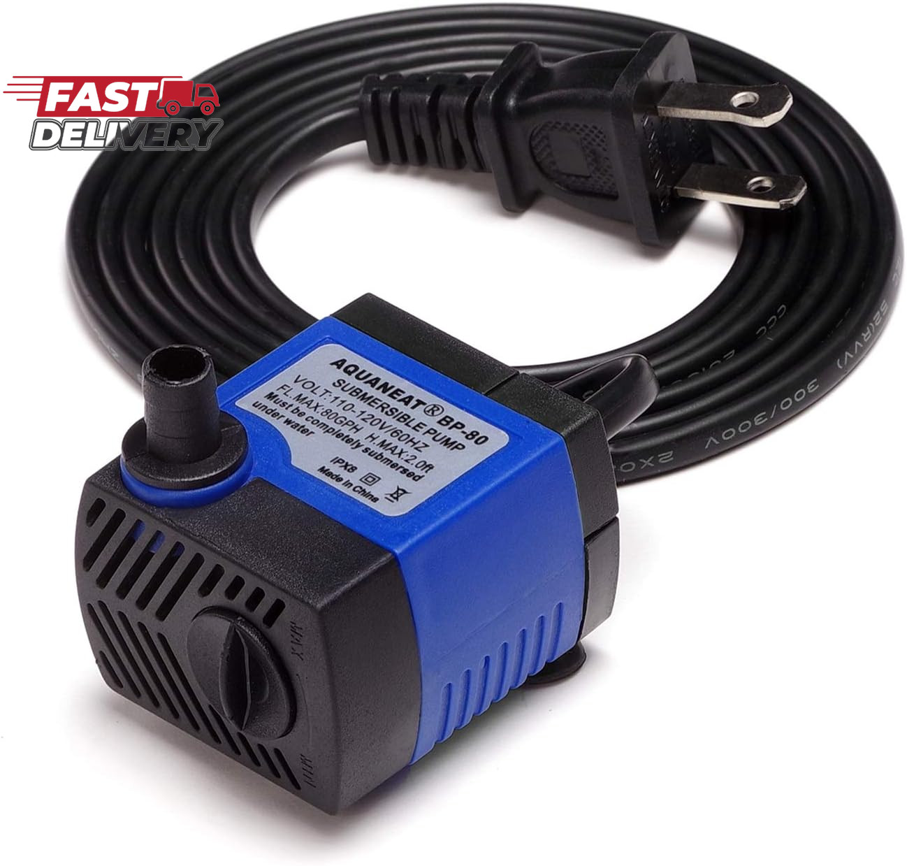 AQUANEAT Small Fountain Pump, 80 GPH Submersible Water Pump for Aquarium Fish Ta
