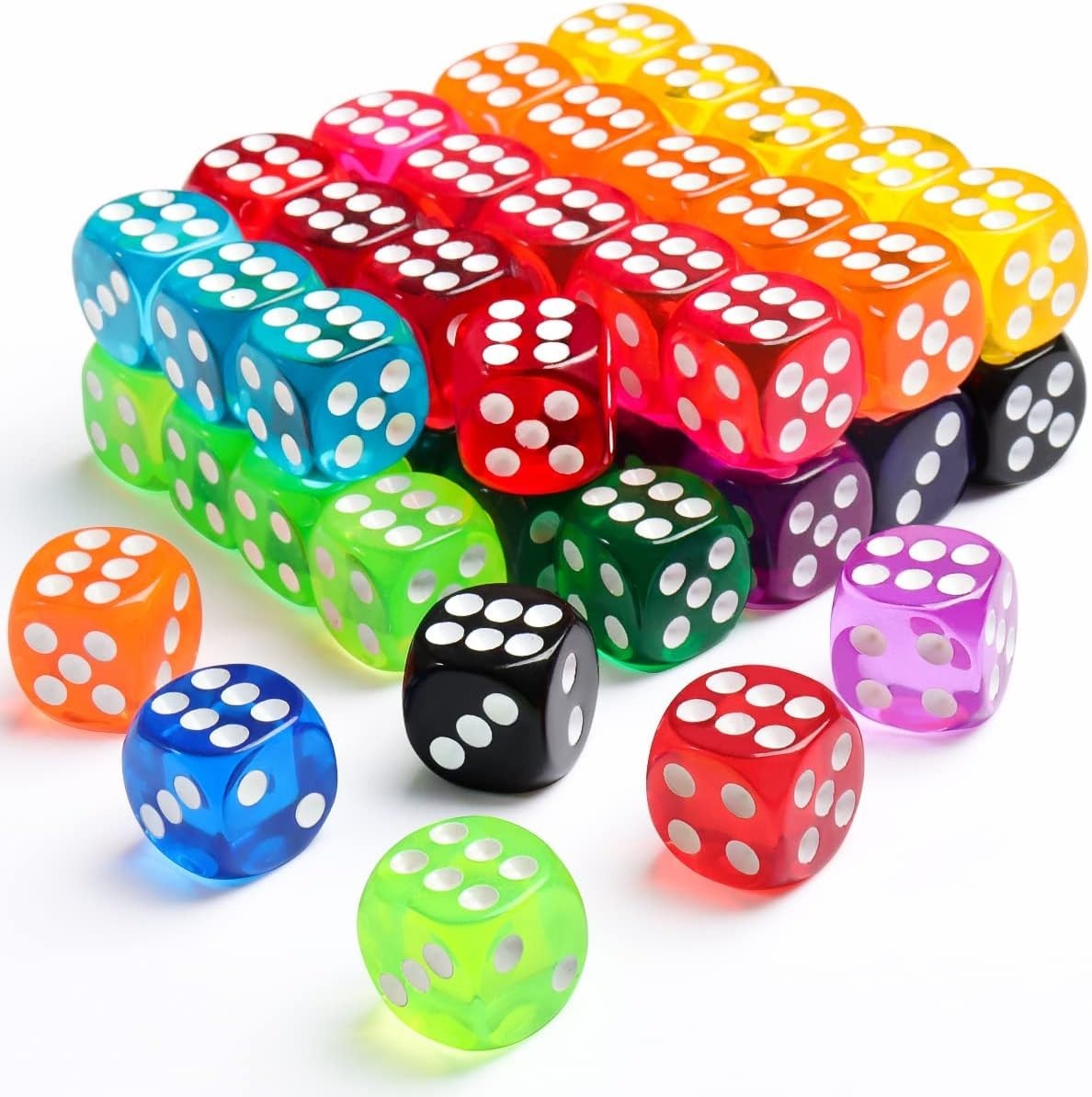 Juego de 50 dados de 14 mm, 6 caras, de colores, para juegos de mesa, matemática