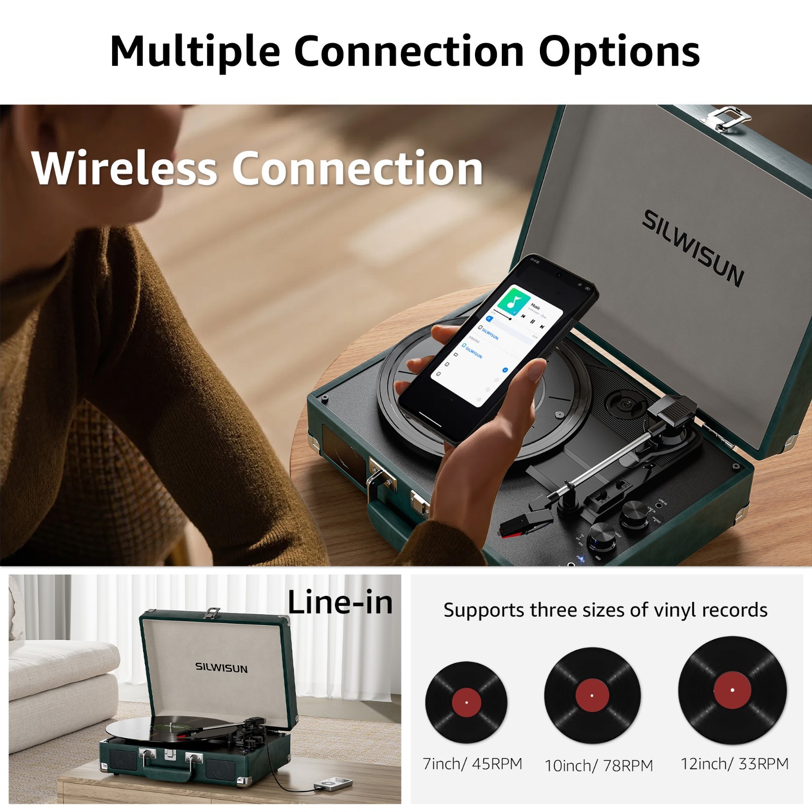 Record Player with Speakers, Bluetooth Vinyl Record Player with Recording