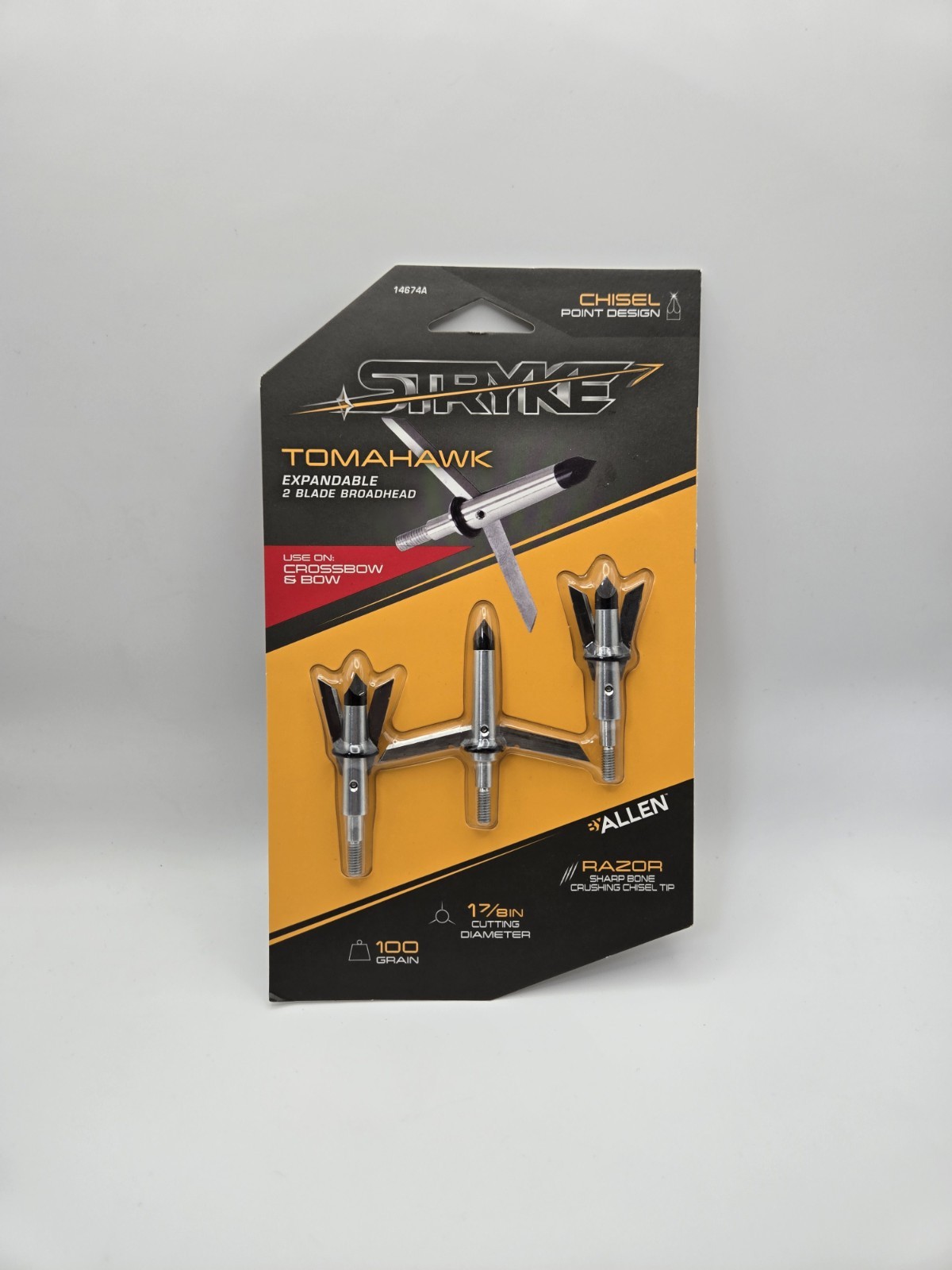 Allen Strike Tomahawk Expandable Broadhead 3 Pack 100 Grain Crossbow Bow - NEW
