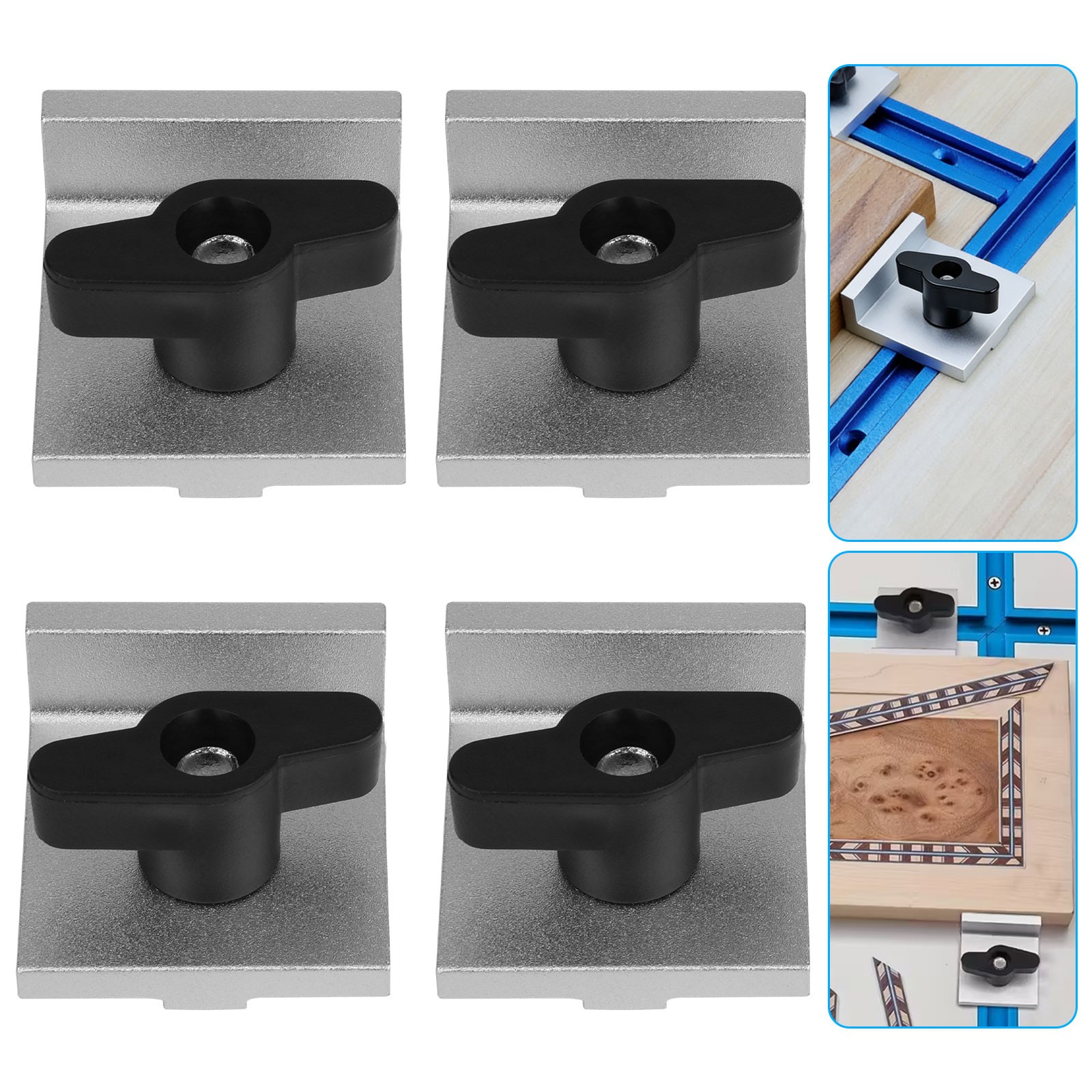 4PCS T-Track Stop Block Set w/ Bolts & Knobs Woodworking Fence Positioning Tool