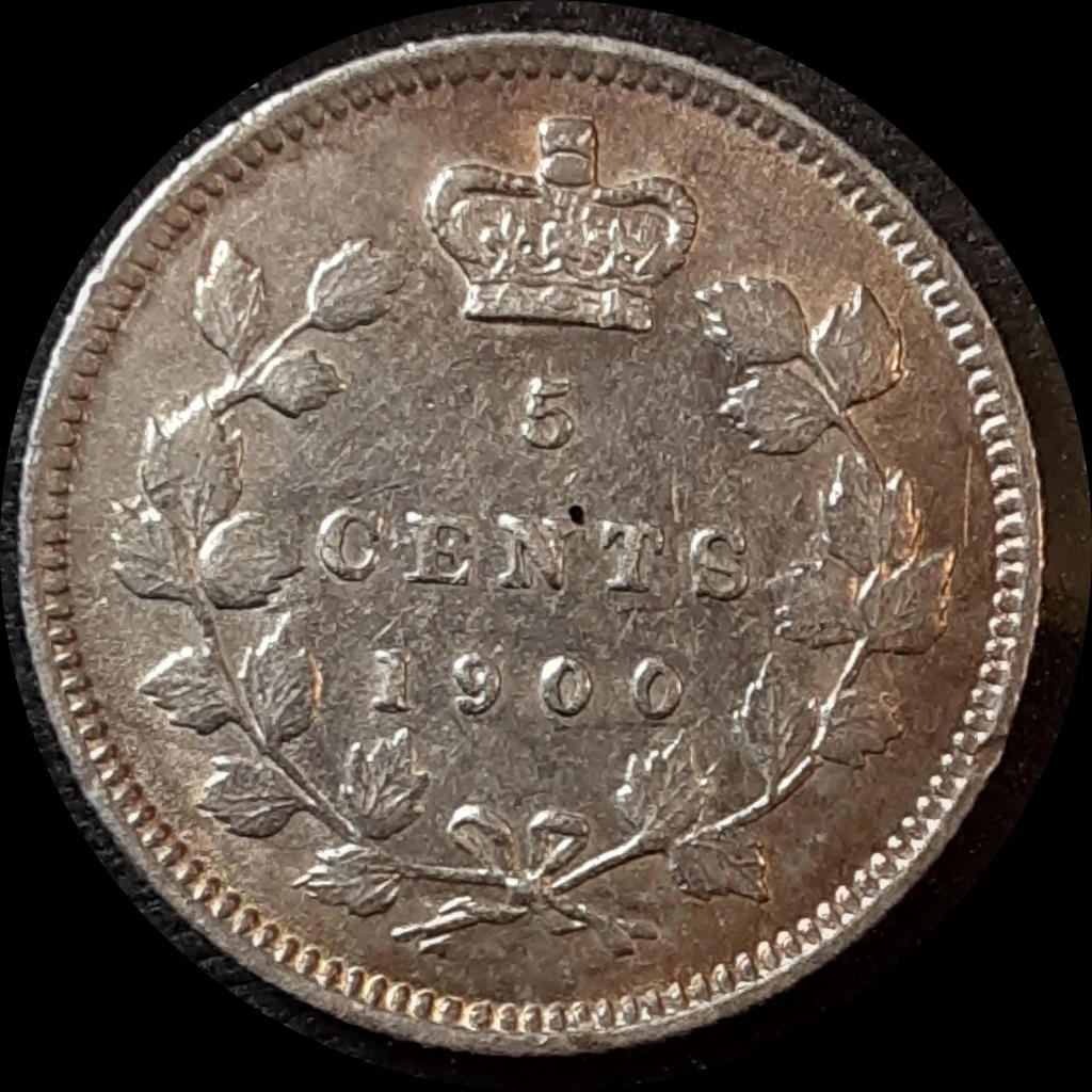 Canada 1900,  oval 00s 5 cents, old silver world coin HIGH GRADE #0120 nice tone