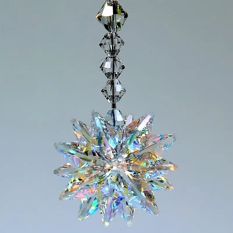 Crystal Suncatcher Snowflake Pendant Rainbow Maker Home Window Hanging Decor UK