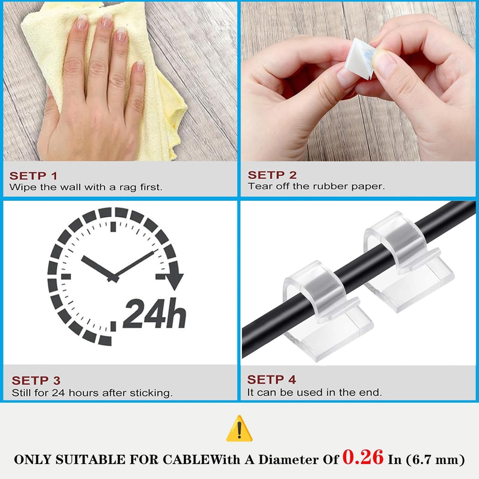 Cable Clips，100PCS Electrical Cord Management Adhesive Cable Wire Clip Wire C...