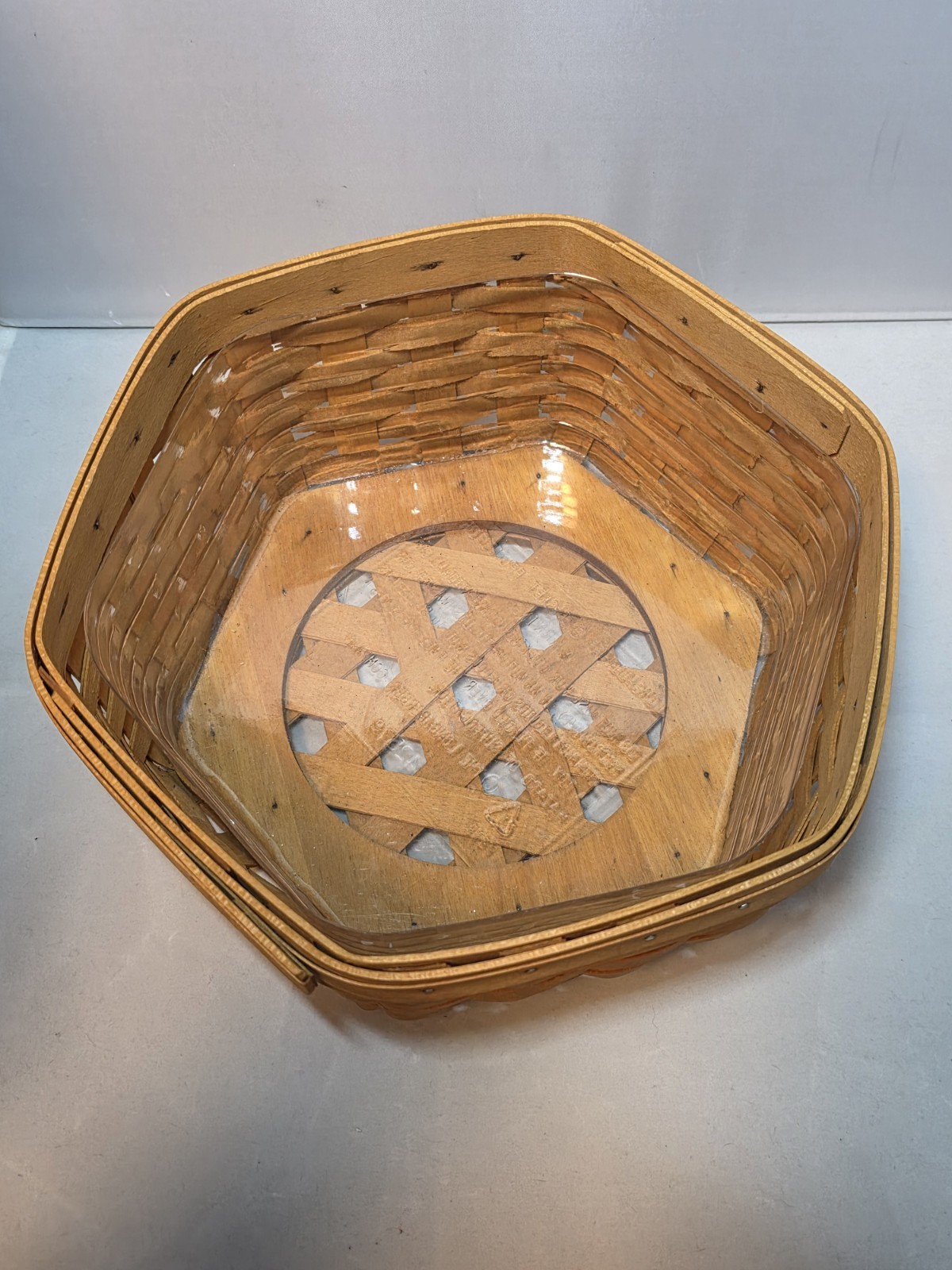Generations Longaberger Hexagon Basket with Plastic Protector 4" height 9" Width