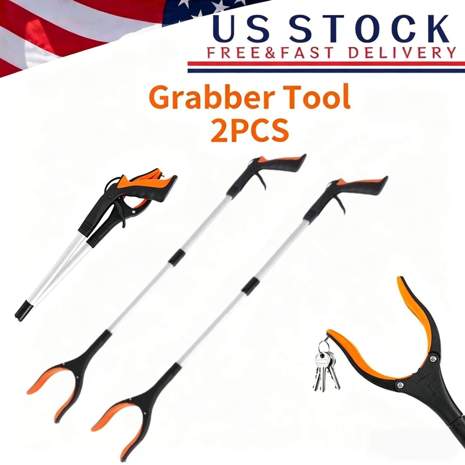 2PCS Heavy Grabber Tool Industrial Pick Up Stick Hand Grip Reach Trash Reacher
