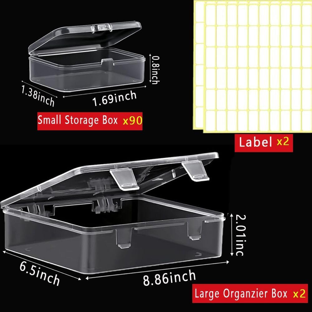 Bead Storage Containers, 92 Clear Plastic Bead Organizer Box With Hinged Lid,Bra