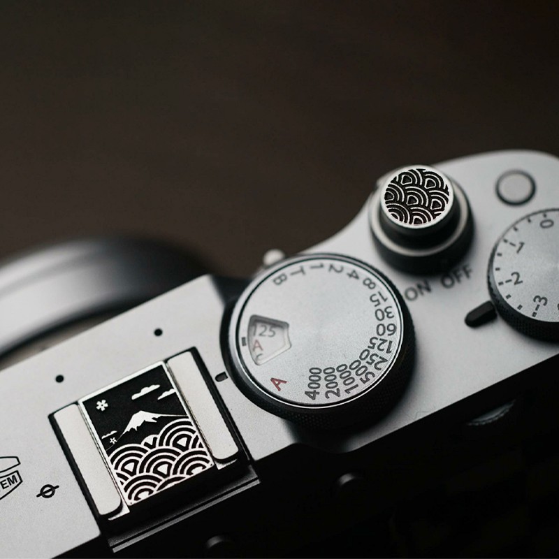 Metal Brass Camera Hot Shoe Cover Shutter Button For Fuji Sony Canon Nikon Leica