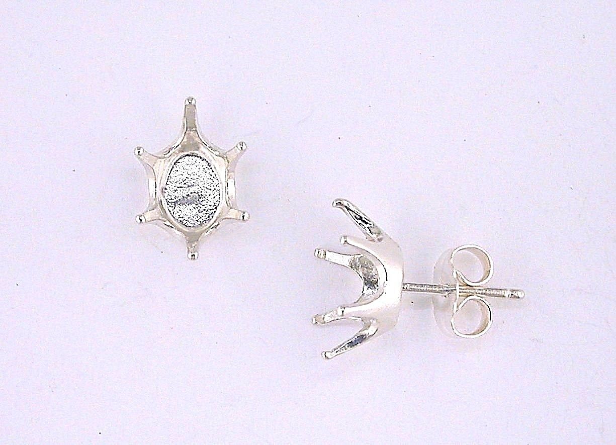 Oval 6 Prong Earring Setting Sterling Silver
