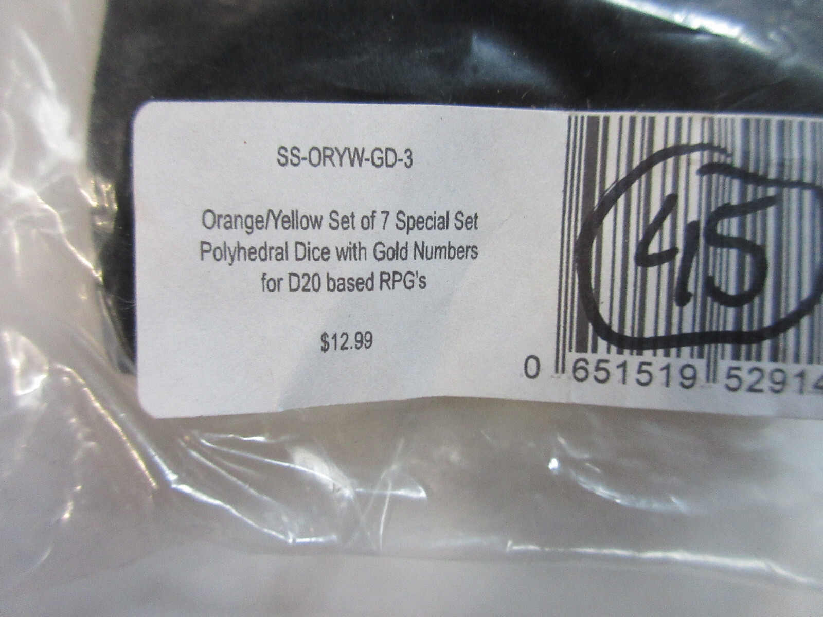 Polyhedral 7 piece Dice Set with Bag - Orange Yellow